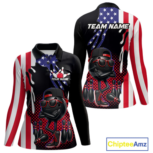 Personalized American flag bowling jersey funny bowling shirts, patriotic bowling outfits for women NQS11383