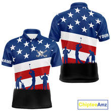 Load image into Gallery viewer, American Flag golf polo shirts for men Custom Red, White and Blue Patriotic mens golf attire NQS10230