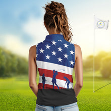 Load image into Gallery viewer, American Flag golf polo shirts for men Custom Red, White and Blue Patriotic mens golf attire NQS10230