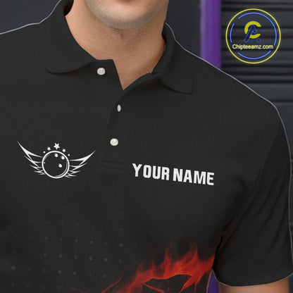 Flame Broken Bowling Ball and pins Bowling Shirt For Men Custom Flame Team Bowling Jerseys NQS10102