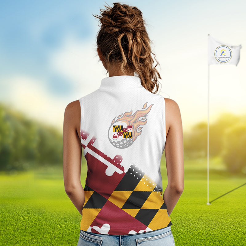 Maryland Flag Women Sleeveless golf polo shirt Custom patriotic golf outfit for ladies NQS10105