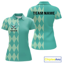 Load image into Gallery viewer, Turquoise argyle pattern Women golf polo shirt Custom golf clothes for ladies, cool golf gifts NQS10108