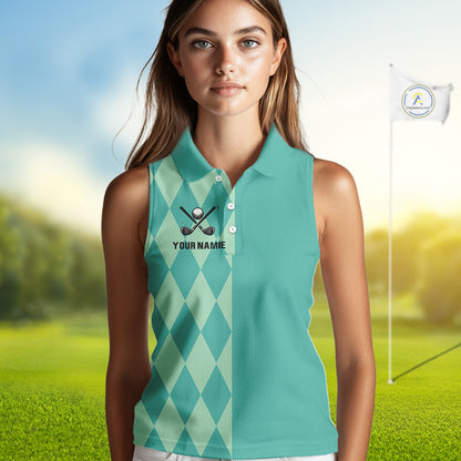 Turquoise argyle pattern Women Sleeveless golf polo shirt Custom golf clothes for ladies NQS10108