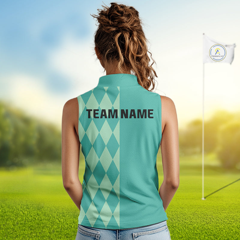 Turquoise argyle pattern Women Sleeveless golf polo shirt Custom golf clothes for ladies NQS10108