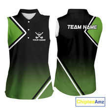 Load image into Gallery viewer, Green and Black Women Sleeveless Polo Shirt Custom golf clothes for ladies, gifts for the golfer NQS10249
