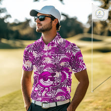 Load image into Gallery viewer, Pink tropical flower leaf pattern funny Golf polo shirts For Men Custom mens golf outfits NQS10120
