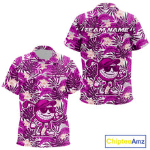Load image into Gallery viewer, Pink tropical flower leaf pattern funny Golf polo shirts for Kid Custom kid golf outfits NQS10120