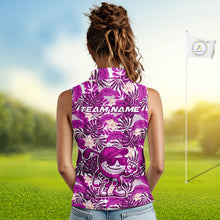 Load image into Gallery viewer, Pink tropical flower leaf pattern funny Sleeveless Golf polo shirts Custom ladies golf outfits NQS10120