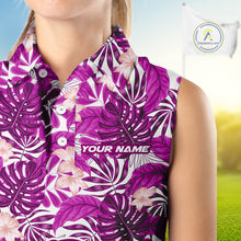 Load image into Gallery viewer, Pink tropical flower leaf pattern funny Sleeveless Golf polo shirts Custom ladies golf outfits NQS10120