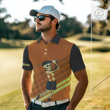 Load image into Gallery viewer, Funny argyle pattern Skull Golf Polo Shirts for men Custom mens golf attire, cool golf gifts | Orange NQS10656