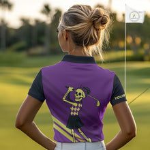 Load image into Gallery viewer, Funny argyle pattern Skull Women Golf Polo Shirt Custom ladies golf attire, cool golf gift | Purple NQS10657