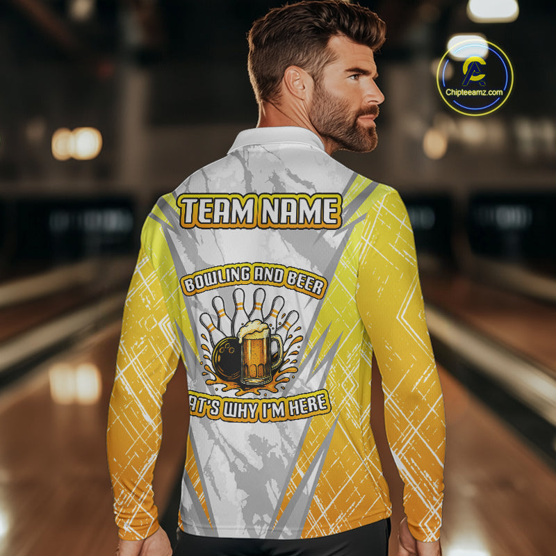 Bowling and beer That's why I'm here Funny Mens Bowling Shirts Custom Team Bowling Jerseys NQS10134