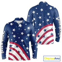 Load image into Gallery viewer, Red, White and Blue stars pattern Men golf polo shirts Custom American Flag patriotic mens golf top NQS10138