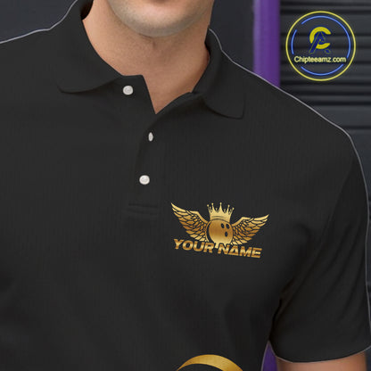Black and Gold Ribbon Bowling Polo, 1/4 Zip Shirts For Men Custom Breast Cancer Bowling Team Shirt NQS10465
