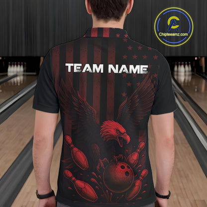 Black and Red American Flag Eagle Bowling Shirt For Mens Custom Patriotic Team bowling jerseys NQS10480
