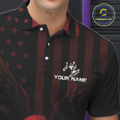 Black and Red American Flag Eagle Bowling Shirt For Mens Custom Patriotic Team bowling jerseys NQS10480