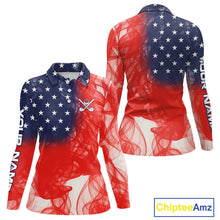 Load image into Gallery viewer, Custom Smoke American Flag Patriotic Golf Polo Shirt For Women, Personalized Ladies Golf top NQS10497