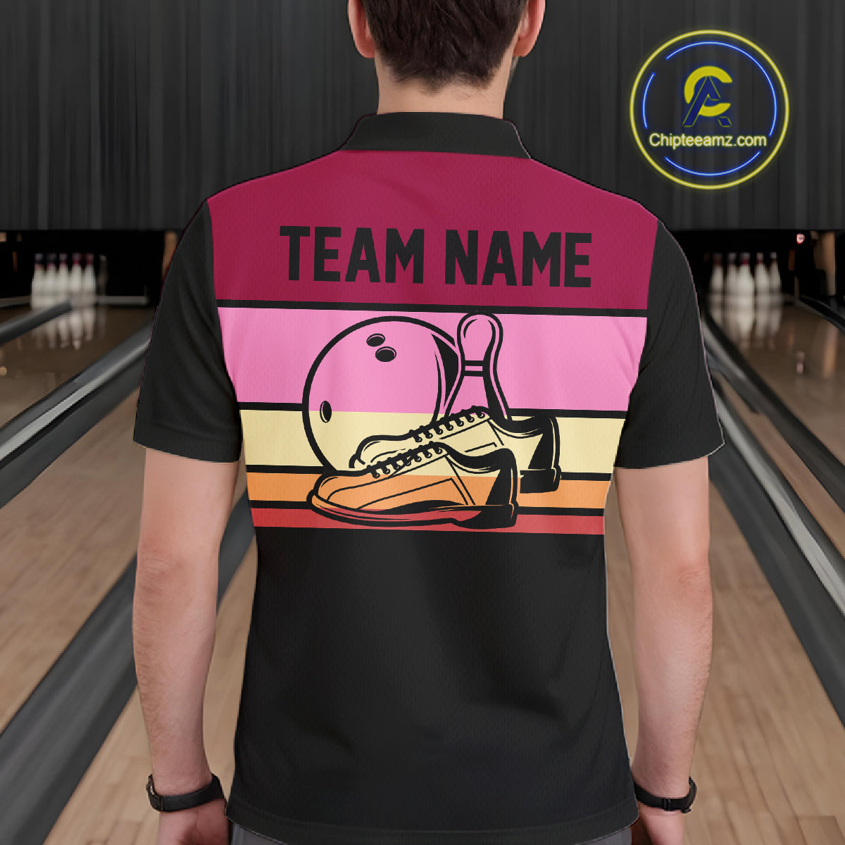 Black and Pink Retro Bowling Polo, Quarter Zip Shirts for Men Custom Team Bowling League Jerseys NQS10503