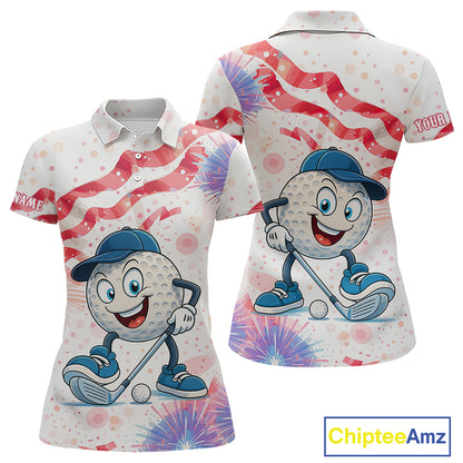 Funny Golf Ball Watercolor red, white and blue Women golf polo shirt custom patriotic fun golf shirts NQS10293