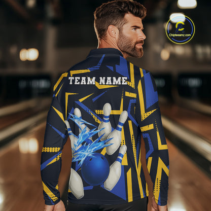 Personalized Blue And Yellow camo lightning thunder Bowling Shirts For Men Custom Bowling Team jersey NQS10305