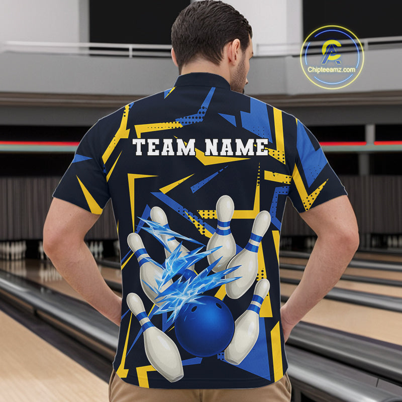 Personalized Blue And Yellow camo lightning thunder Bowling Shirts For Men Custom Bowling Team jersey NQS10305
