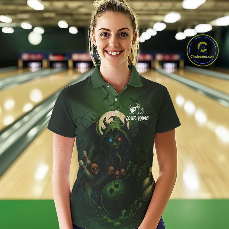Personalized Green Reaper Skull Halloween Bowling Shirt For Women Custom Skull Bowling Team jersey NQS10311