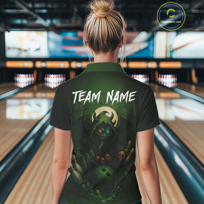 Personalized Green Reaper Skull Halloween Bowling Shirt For Women Custom Skull Bowling Team jersey NQS10311