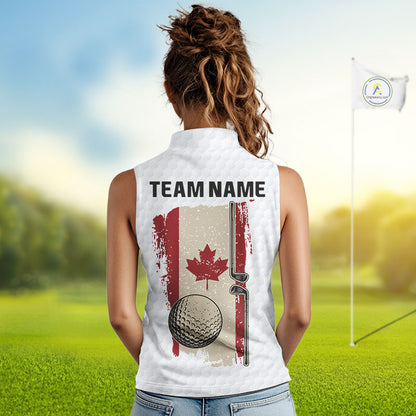 Personalized vintage Canadian Flag Women sleeveless polo shirt Custom Patriotic ladies Golf outfit NQS10182