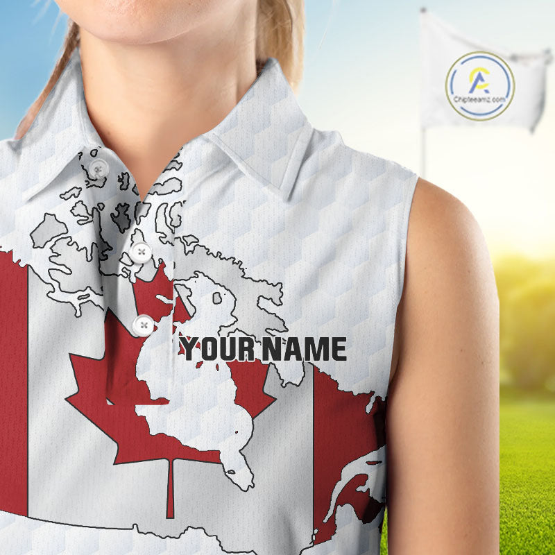Personalized vintage Canadian Flag Women sleeveless polo shirt Custom Patriotic ladies Golf outfit NQS10182