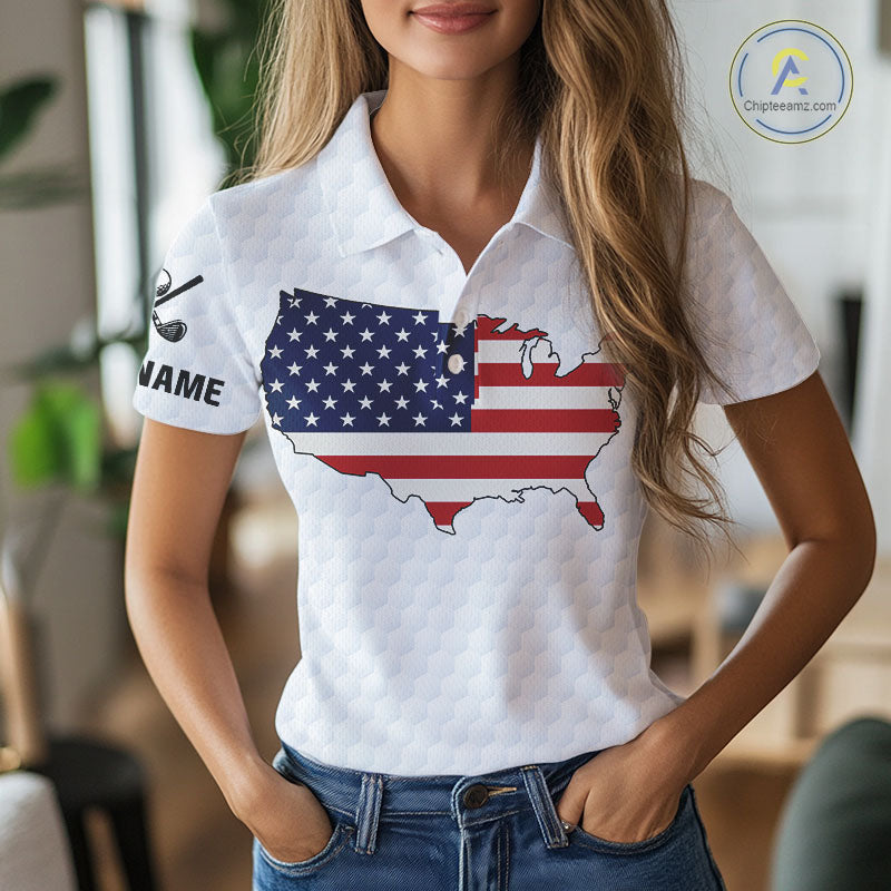 Personalized American Flag Women golf polo shirts Custom Patriotic Golf outfit For ladies NQS10183