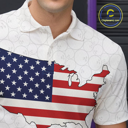 Personalized American Flag White Bowling Shirts For Men Custom patriotic Team Bowling jerseys NQS10184