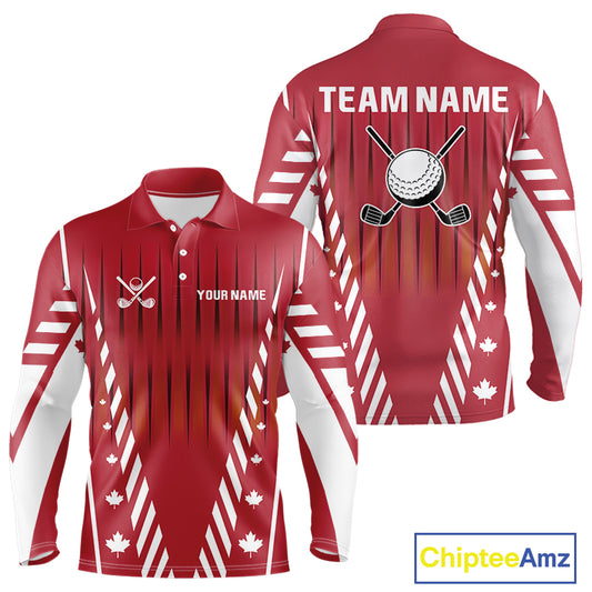 Red and White maple leaf Canadian Men golf polo shirt Custom Patriotic Golf attire For men NQS10185