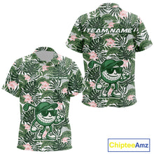 Load image into Gallery viewer, Green tropical leaf pattern pink flower funny Golf polo shirts for Kid Custom Kid golf outfits NQS10023