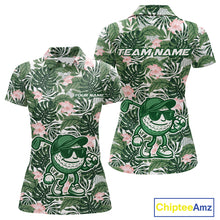 Load image into Gallery viewer, Green tropical leaf pattern pink flower funny Golf polo shirts for Women Custom ladies golf outfits NQS10023