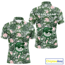 Load image into Gallery viewer, Green tropical leaf pattern pink flower funny Golf polo shirts For Men Custom mens golf outfits NQS10023