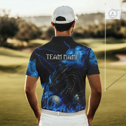 Blue Flame Dragon Golf polo shirts For Men Custom Dragon team mens golf outfits, gift for golf lover NQS10024