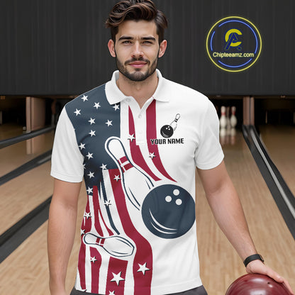 Red, White and Blue American Flag Bowling shirts For Men custom patriotic bowling team uniform jersey NQS10337