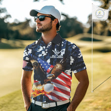 Load image into Gallery viewer, Blue Camo American Flag Eagle Flame Golf Polo Shirts for Men Custom Patriotic Team Mens Golf Outfit NQS10552