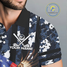 Load image into Gallery viewer, Blue Camo American Flag Eagle Flame Golf Polo Shirts for Men Custom Patriotic Team Mens Golf Outfit NQS10552