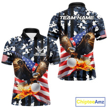 Load image into Gallery viewer, Blue Camo American Flag Eagle Flame Golf Polo Shirts for Men Custom Patriotic Team Mens Golf Outfit NQS10552