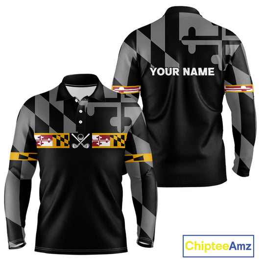 Maryland Flag black Men golf polo shirt Custom Patriotic Mens Golf top, gifts for golf lovers NQS10195