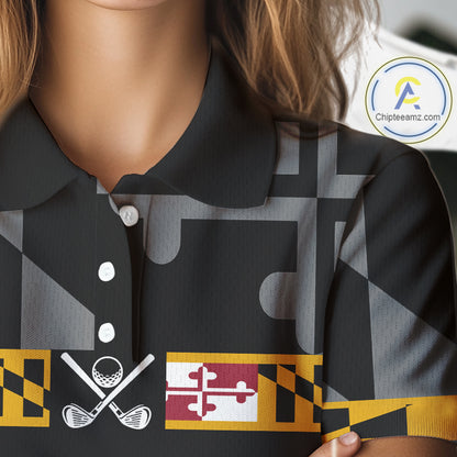 Maryland Flag black Women golf polo shirt Custom Patriotic ladies Golf top, gifts for golf lovers NQS10195