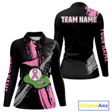 Load image into Gallery viewer, Black and pink ribbon Breast Cancer Awareness golf shirts custom Women golf polo shirt best golf gift NQS10196