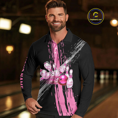 Black and pink ribbon Breast Cancer Awareness Bowling Shirts For Men custom team bowling jerseys NQS10197