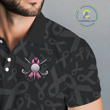 Load image into Gallery viewer, Pink and black Ribbons Pattern Mens Golf Polo Shirts Custom Breast cancer awareness Team Golf attire NQS10559