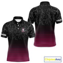 Load image into Gallery viewer, Pink and black Ribbons Pattern Mens Golf Polo Shirts Custom Breast cancer awareness Team Golf attire NQS10559