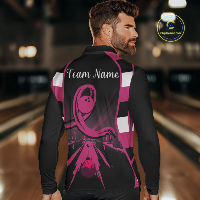 Breast Cancer Awareness Bowling Shirts For Men custom Black and pink ribbon team bowling jerseys NQS10207