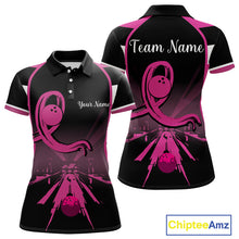 Load image into Gallery viewer, Breast Cancer Awareness Bowling Shirts For Women custom Black and pink ribbon team bowling jerseys NQS10207