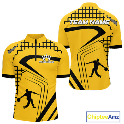 Custom Black and Yellow Bowling Shirts For Men, Personalized Team Bowling Jersey Bowler Outfit NQS10575