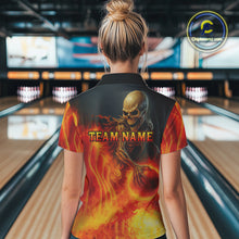 Load image into Gallery viewer, Orange Flame Skull reaper Bowling polo, quarter zip shirts for Women Custom skull bowling team jersey NQS10300